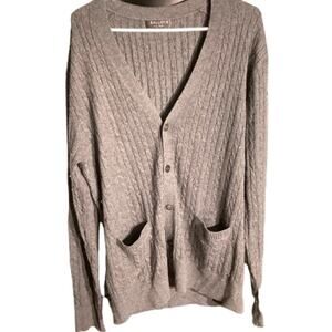 Kallspin Men’s Charcoal Gray Cardigan Large Tall –V-Neck, Cable Knit, Wool Blend